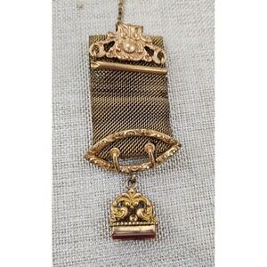 Antique Gold Mesh Watch Fob Seal Fob with Carnelian Stone Victorian‎ Era